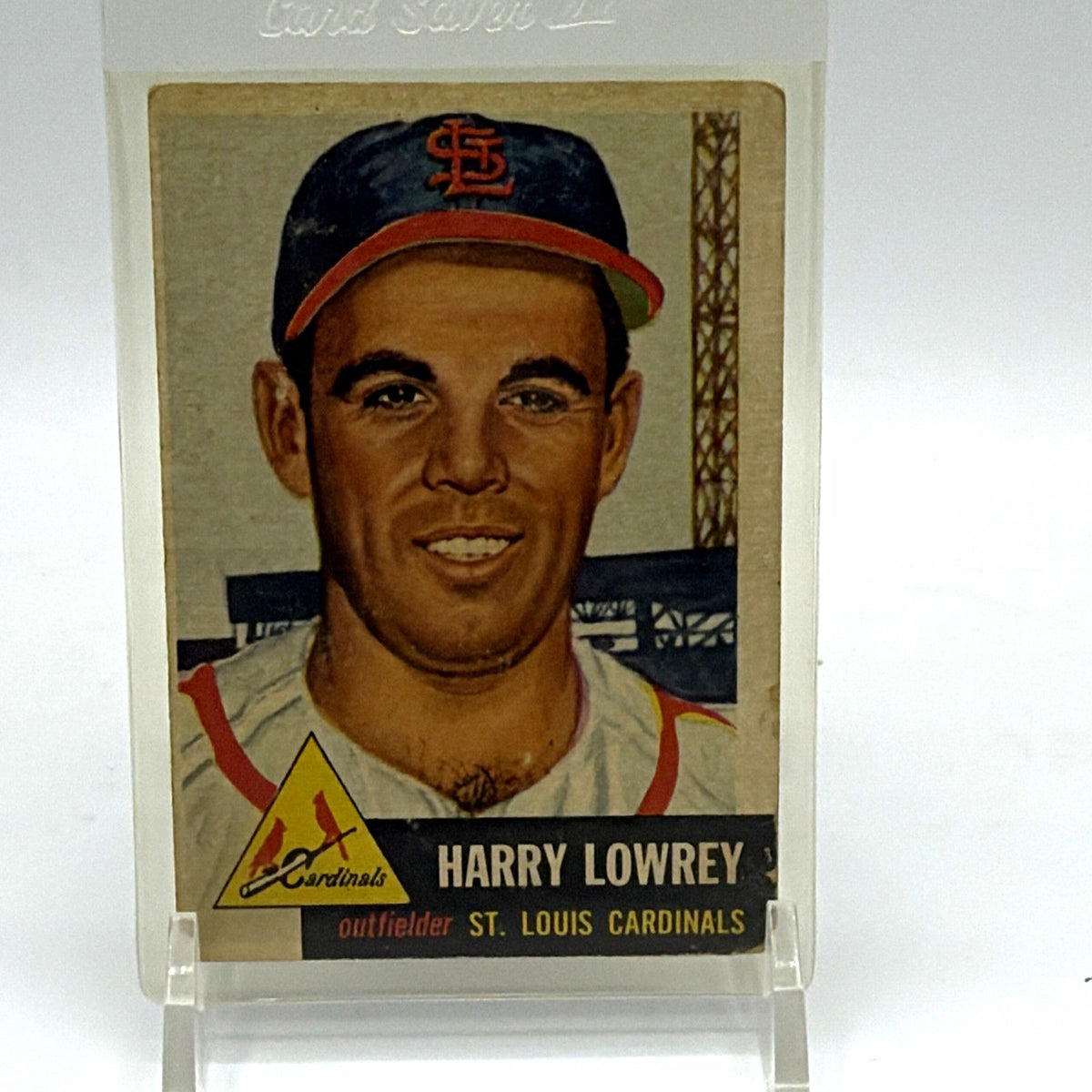 Front of 1953 Topps Harry Peanuts Lowrey #16 St. Louis Cardinals vintage baseball card