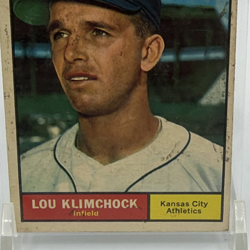 Detail of Lou Klimchock nameplate and Kansas City Athletics designation