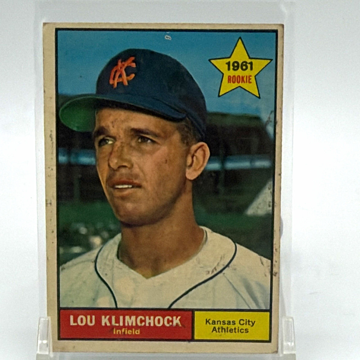Front of 1961 Topps Lou Klimchock #462 Kansas City Athletics rookie baseball card