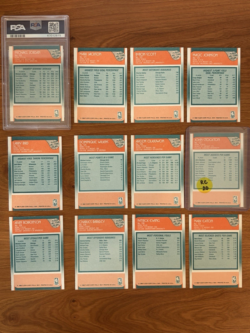 Backs of the complete 1988 Fleer Basketball All-Star card series included with the collection.