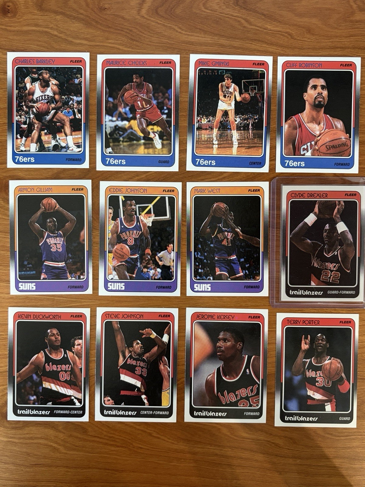 Philadelphia 76ers, Phoenix Suns, and Portland Trail Blazers cards from the 1988 Fleer Basketball complete collection.