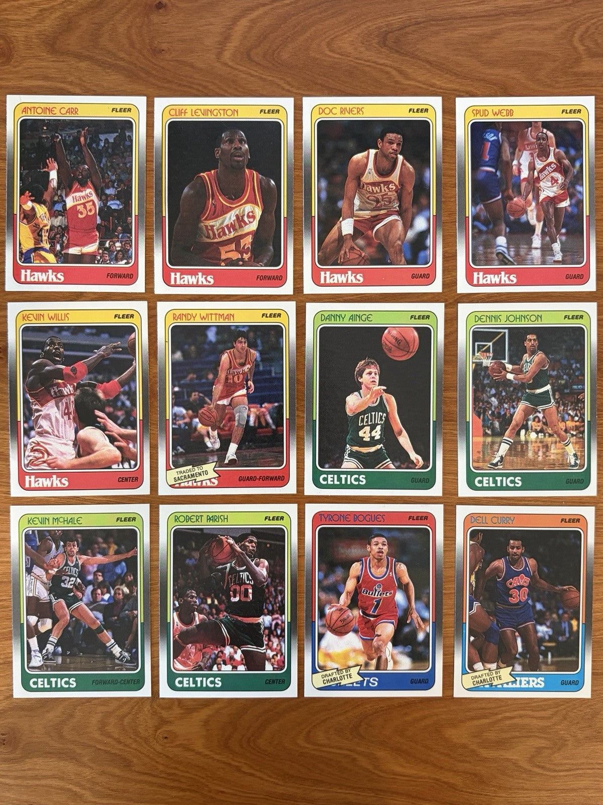 Atlanta Hawks and Boston Celtics player cards from the 1988 Fleer Basketball complete set.