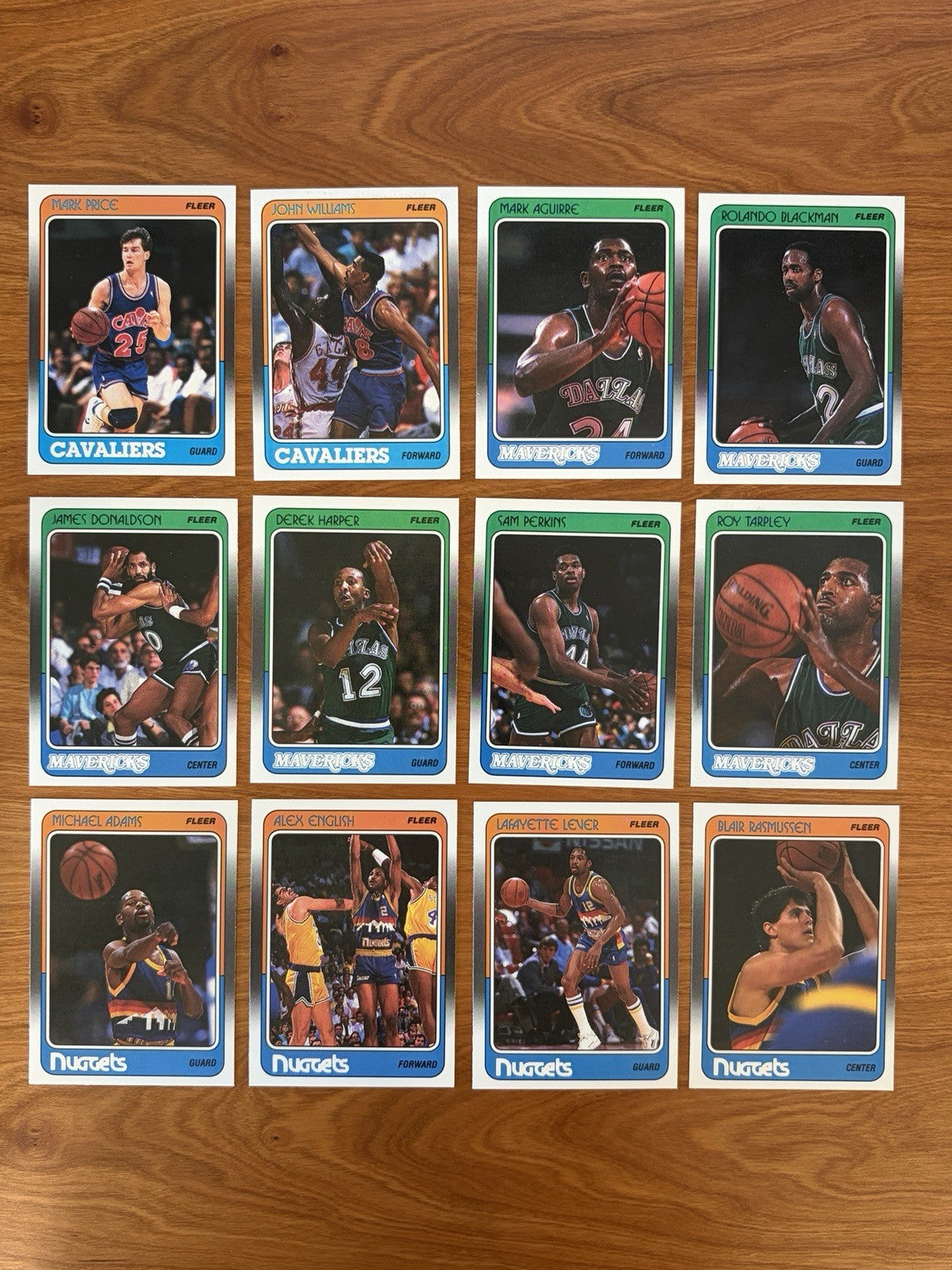 Cleveland Cavaliers, Minnesota Timberwolves, and Denver Nuggets cards from the 1988 Fleer Basketball complete set.