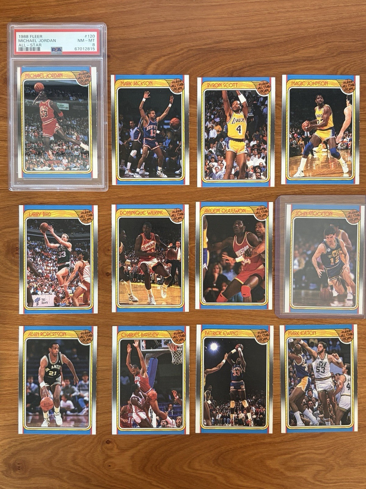 Complete 1988 Fleer Basketball All-Star card collection featuring Michael Jordan, Magic Johnson, Larry Bird, Charles Barkley, Hakeem Olajuwon, and other NBA stars.