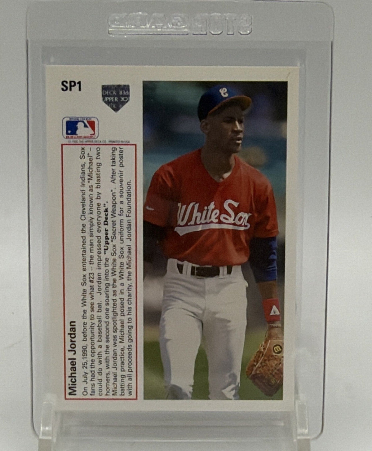 Reverse of 1991 Upper Deck Michael Jordan SP1 baseball insert showing player photograph and printed information