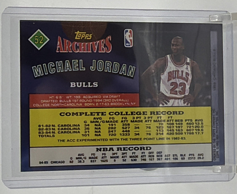 Angled view of the back of Michael Jordan 1992-93 Topps Archives basketball card