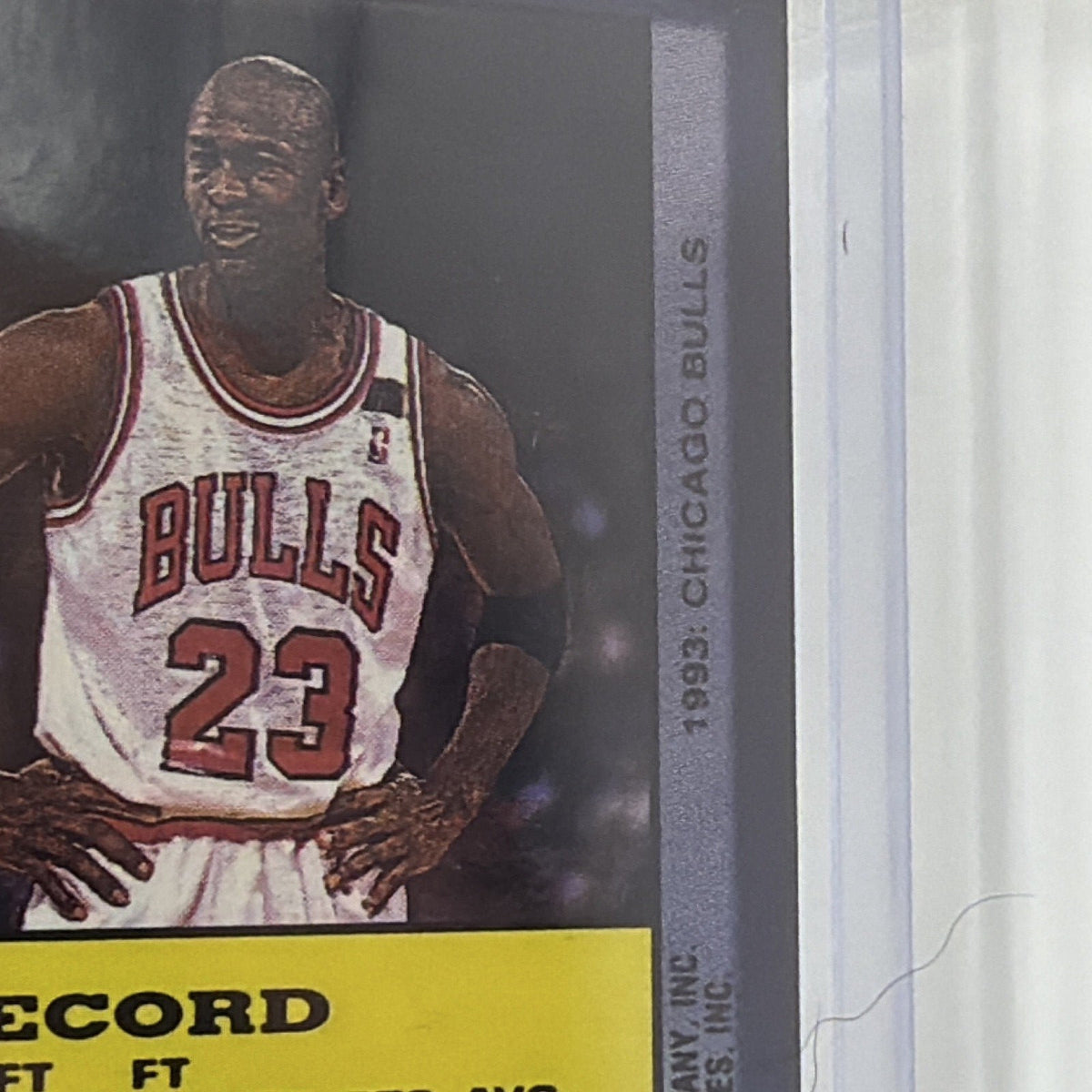 Close-up of lower front edge and corner of Michael Jordan Topps Archives #52 basketball card