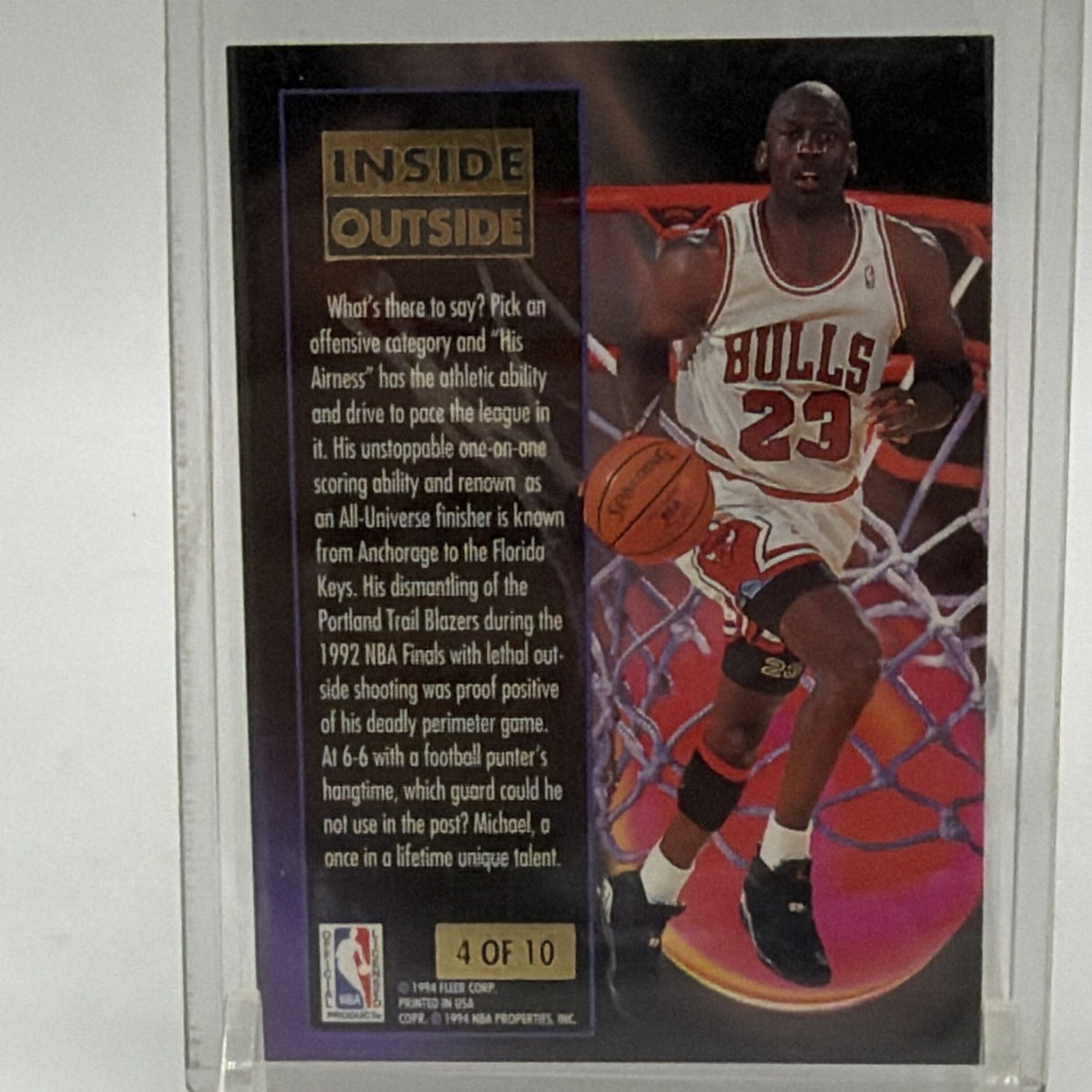 Reverse of 1993-94 Fleer Ultra Michael Jordan Inside/Outside card