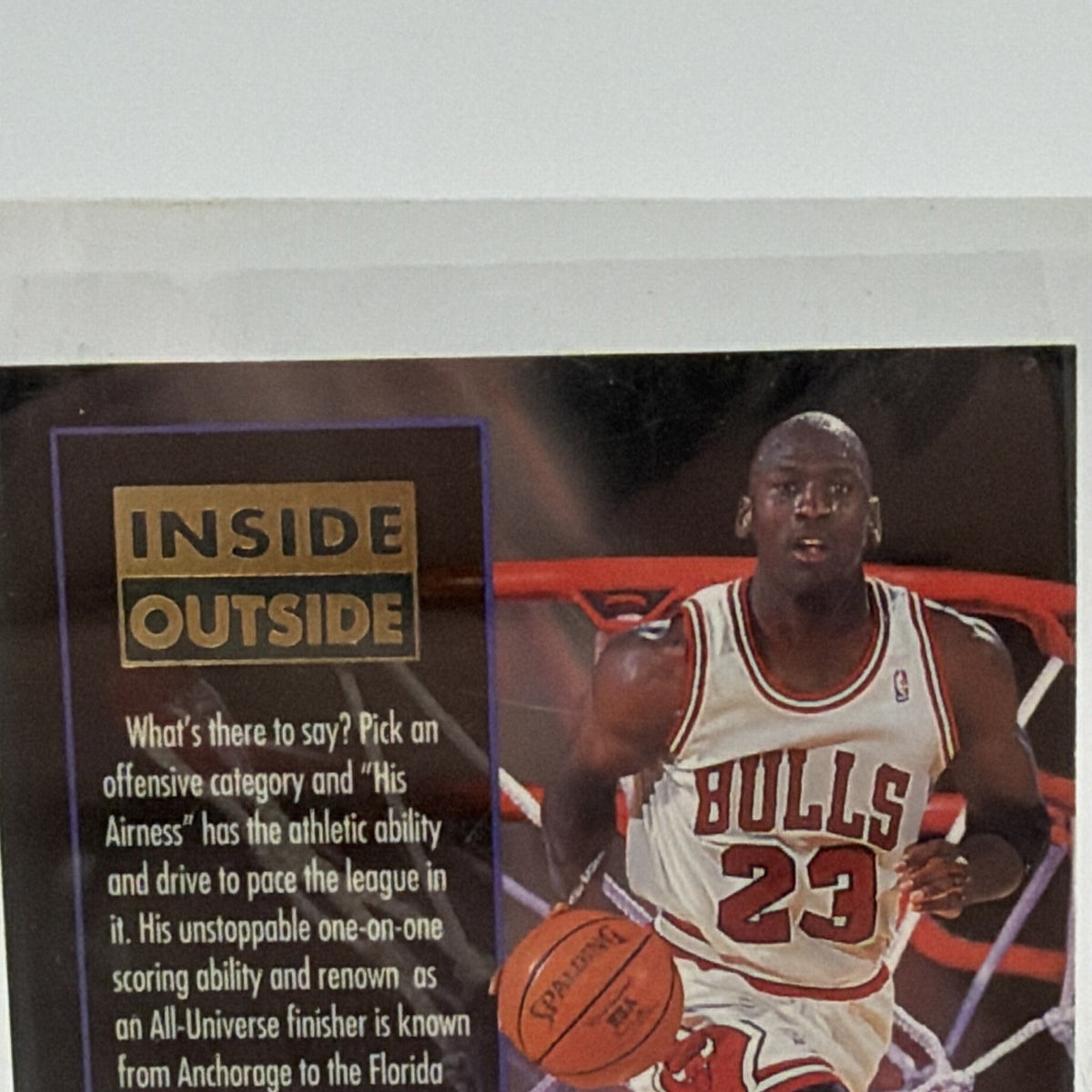 Close-up of Michael Jordan image and commentary on reverse of Inside/Outside insert
