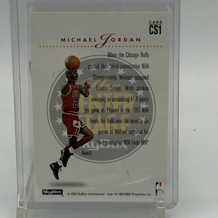 Reverse of 1993-94 SkyBox Premium Michael Jordan Center Stage CS1 card
