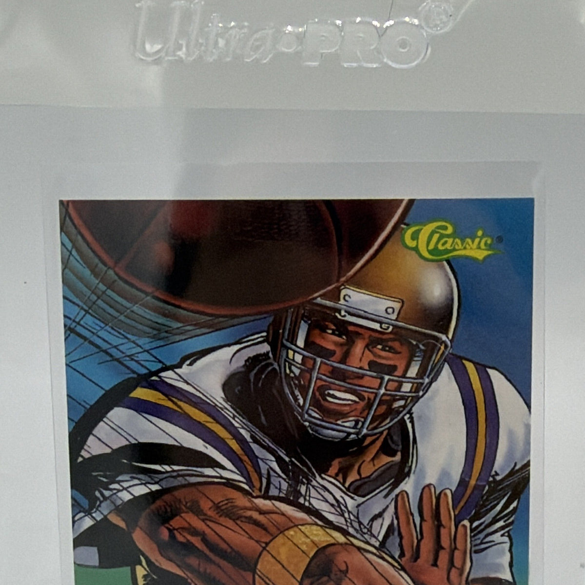Close-up of Troy Aikman comic-style illustration wearing his Cowboys helmet
