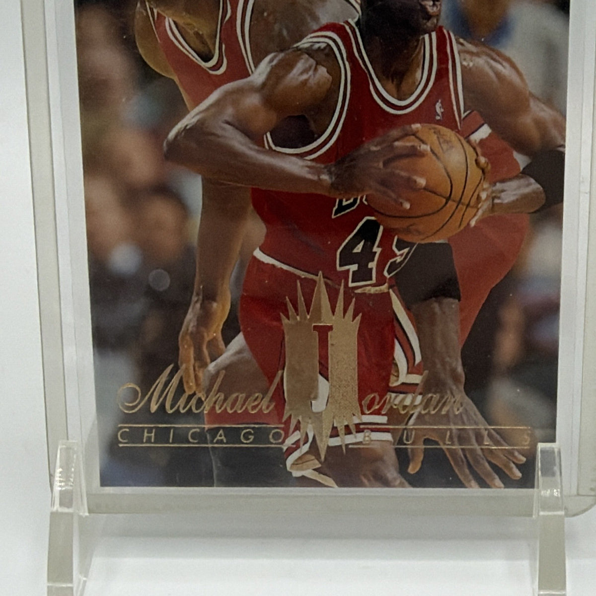 Lower front detail showing Michael Jordan name and gold-toned Flair design