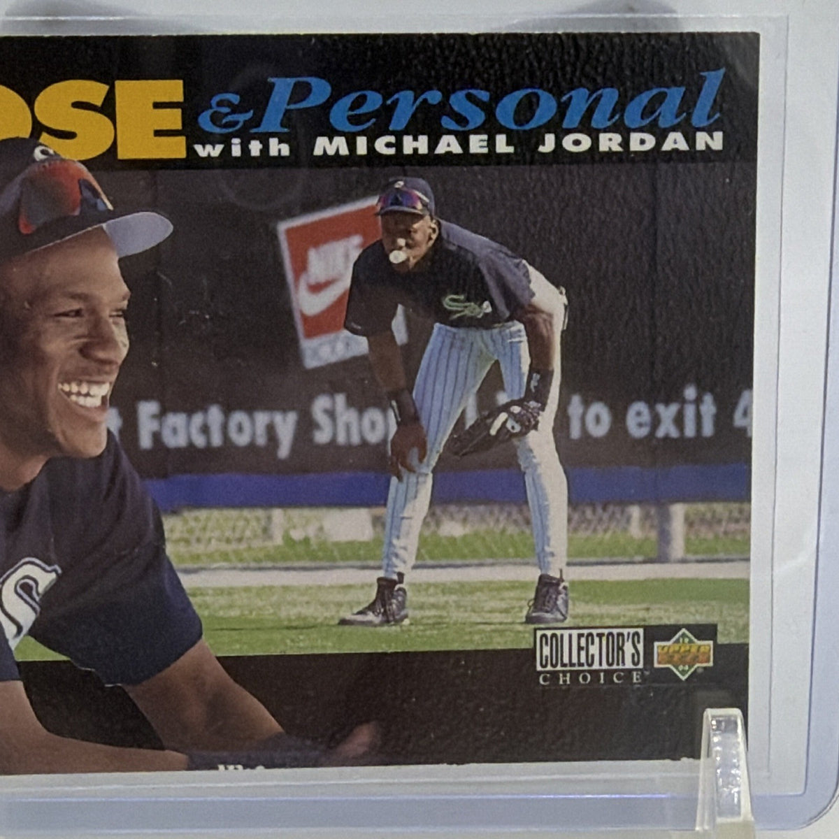Detail of Michael Jordan batting for the Birmingham Barons on his 1994 Up Close & Personal baseball card
