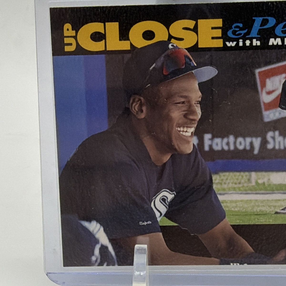 Close-up of smiling Michael Jordan in Birmingham Barons baseball uniform on 1994 Collector's Choice card