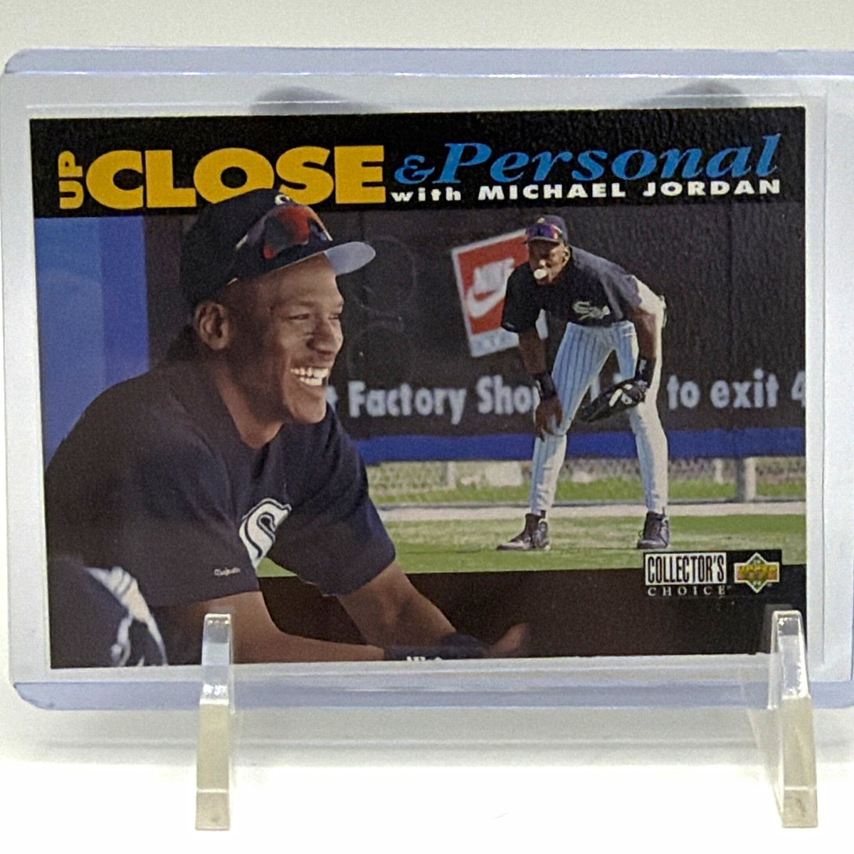 Front of 1994 Upper Deck Collector's Choice Michael Jordan #635 Up Close & Personal Tan Variation baseball card