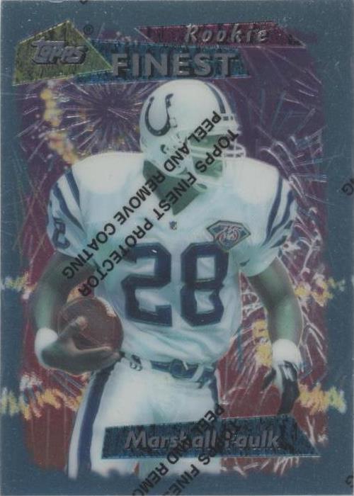 Alternate front photograph of Marshall Faulk 1995 Topps Finest football card with protective peel
