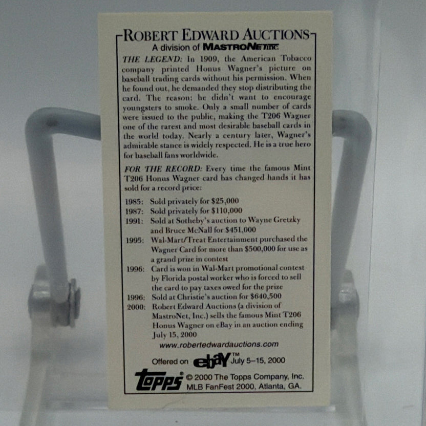 Reverse of Honus Wagner FanFest commemorative reprint showing printed information