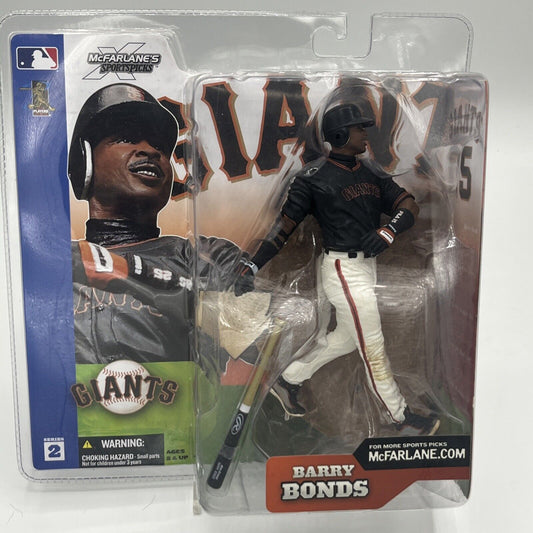 Factory-sealed 2002 McFarlane's Sportspicks Series 2 Barry Bonds action figure in San Francisco Giants uniform.