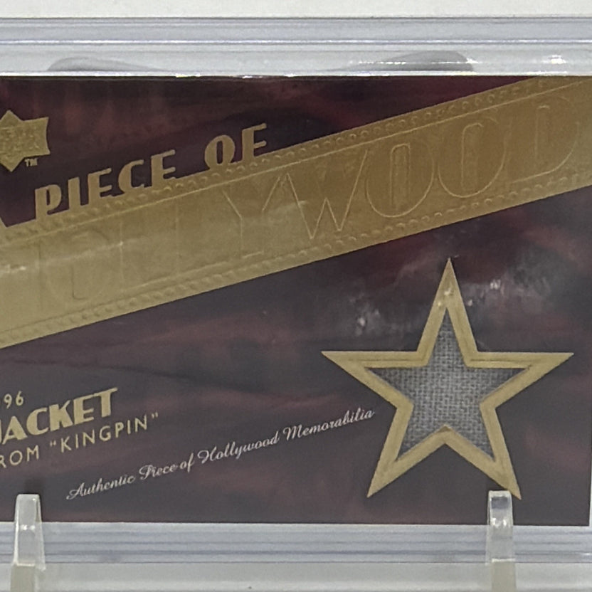 Front detail of Upper Deck #HM-24 featuring jacket memorabilia from Kingpin