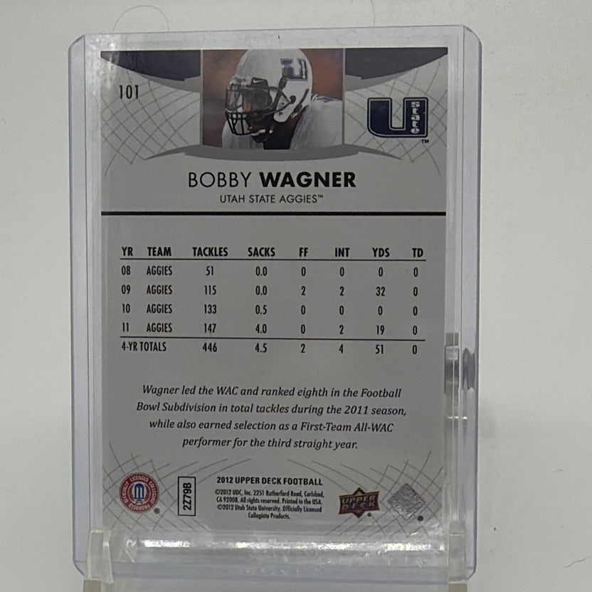 Back of 2012 Upper Deck Bobby Wagner Star Rookies #101 card