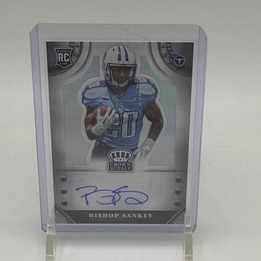 Front of 2014 Panini Crown Royale Rookie Signatures Bishop Sankey #S-BS autograph numbered 228/299