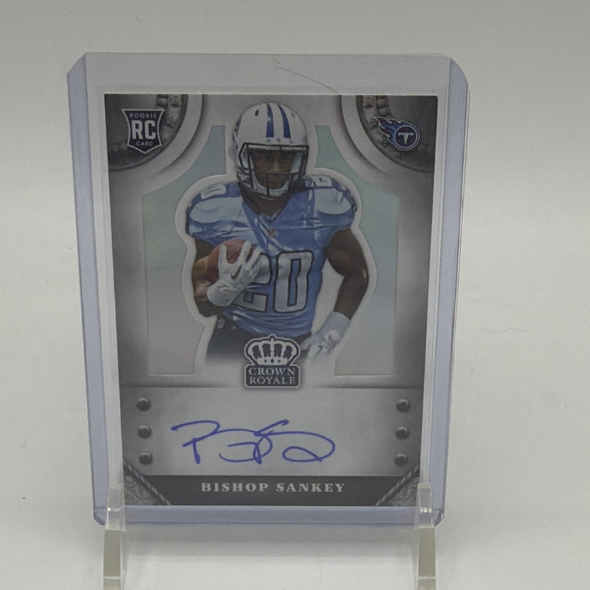 Front of 2014 Panini Crown Royale Rookie Signatures Bishop Sankey #S-BS autograph numbered 228/299