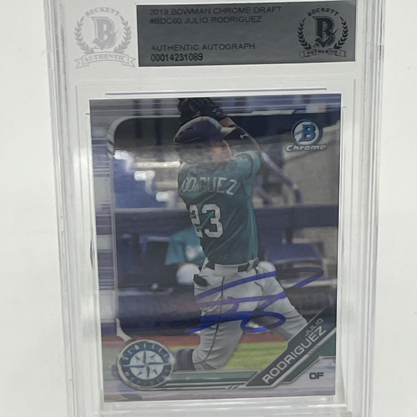 2019 Bowman Chrome Draft Julio Rodriguez RC Autographed Authenticated Beckett 2019 Bowman Chrome Draft Julio Rodriguez RC, Julio Rodriguez rookie auto Beckett, Julio Rodriguez Bowman Chrome autograph, Beckett authenticated Julio Rodriguez card, Mariners rookie card, Julio Rodriguez BAS autograph, Bowman Draft Chrome RC auto, Seattle Mariners prospect card, Julio Rodriguez 1st Bowman autograph, MLB rookie trading card Beckett