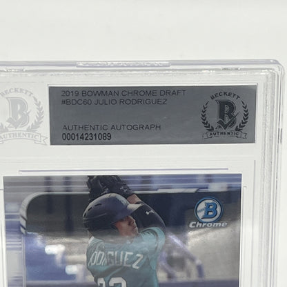 2019 Bowman Chrome Draft Julio Rodriguez RC Autographed Authenticated Beckett  2019 Bowman Chrome Draft Julio Rodriguez RC, Julio Rodriguez rookie auto Beckett, Julio Rodriguez Bowman Chrome autograph, Beckett authenticated Julio Rodriguez card, Mariners rookie card, Julio Rodriguez BAS autograph, Bowman Draft Chrome RC auto, Seattle Mariners prospect card, Julio Rodriguez 1st Bowman autograph, MLB rookie trading card Beckett