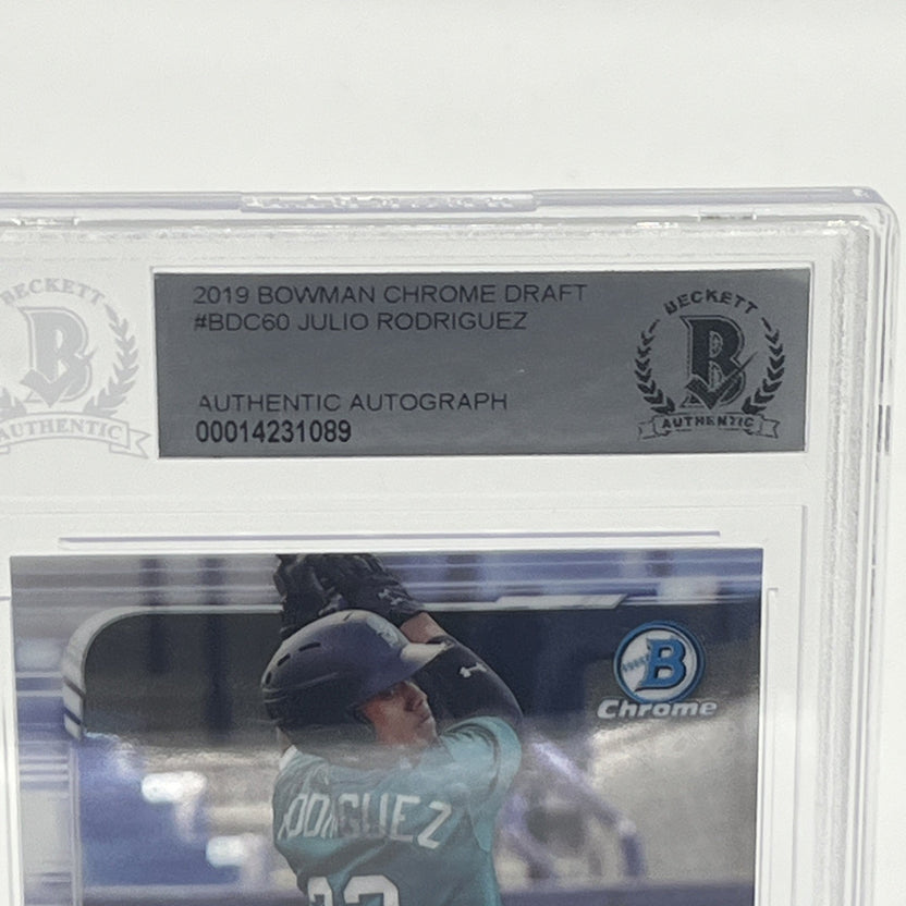 2019 Bowman Chrome Draft Julio Rodriguez RC Autographed Authenticated Beckett  2019 Bowman Chrome Draft Julio Rodriguez RC, Julio Rodriguez rookie auto Beckett, Julio Rodriguez Bowman Chrome autograph, Beckett authenticated Julio Rodriguez card, Mariners rookie card, Julio Rodriguez BAS autograph, Bowman Draft Chrome RC auto, Seattle Mariners prospect card, Julio Rodriguez 1st Bowman autograph, MLB rookie trading card Beckett