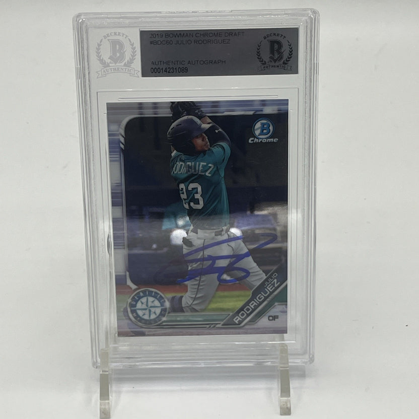 2019 Bowman Chrome Draft Julio Rodriguez RC Autographed Authenticated Beckett  2019 Bowman Chrome Draft Julio Rodriguez RC, Julio Rodriguez rookie auto Beckett, Julio Rodriguez Bowman Chrome autograph, Beckett authenticated Julio Rodriguez card, Mariners rookie card, Julio Rodriguez BAS autograph, Bowman Draft Chrome RC auto, Seattle Mariners prospect card, Julio Rodriguez 1st Bowman autograph, MLB rookie trading card Beckett