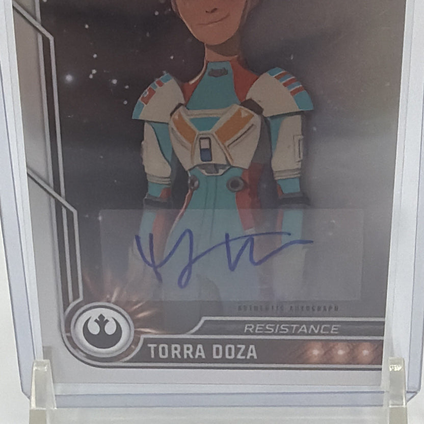 Full front view of Torra Doza #41 from 2019 Topps Star Wars Resistance with Myrna Velasco autograph