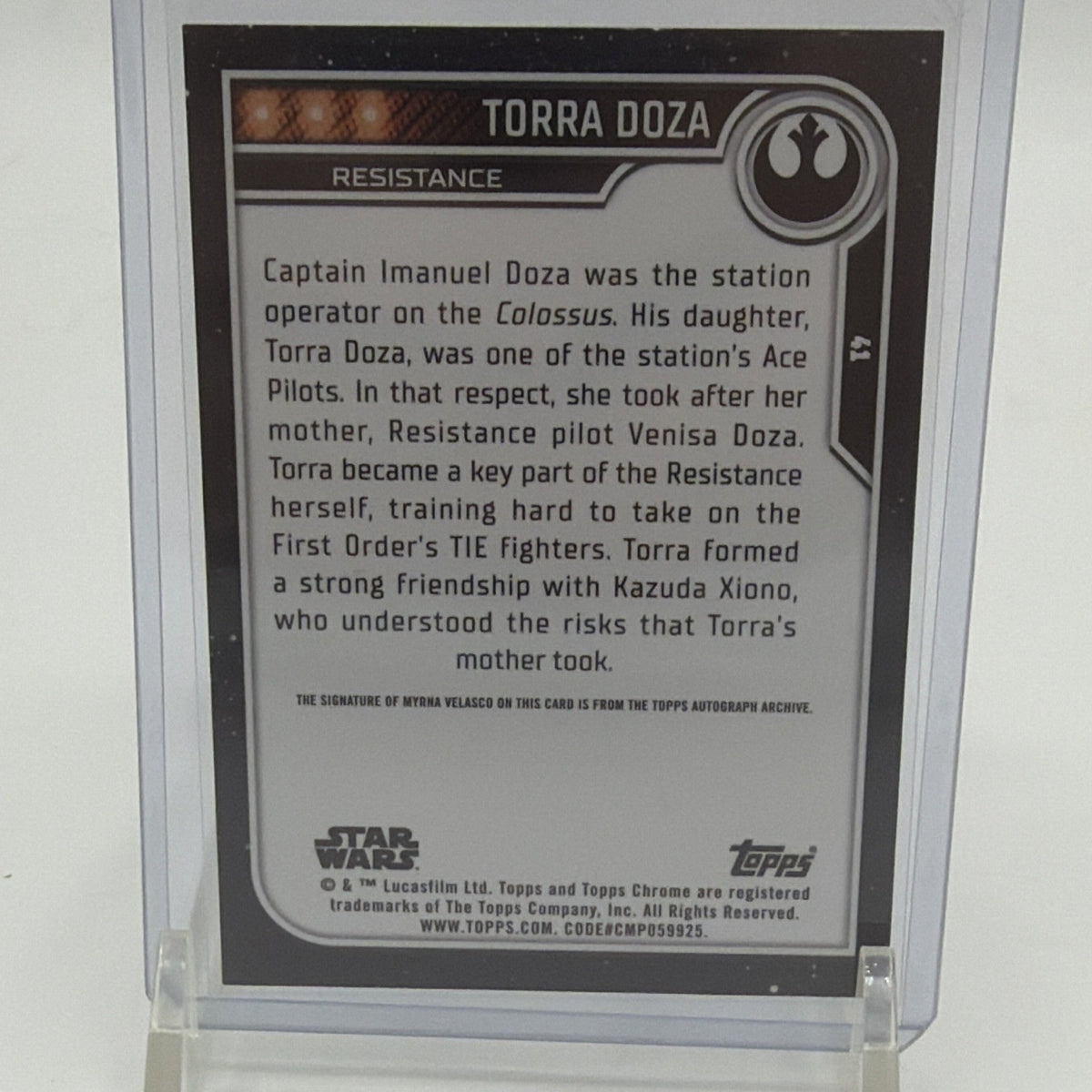 Back of 2019 Topps Star Wars Resistance Torra Doza #41