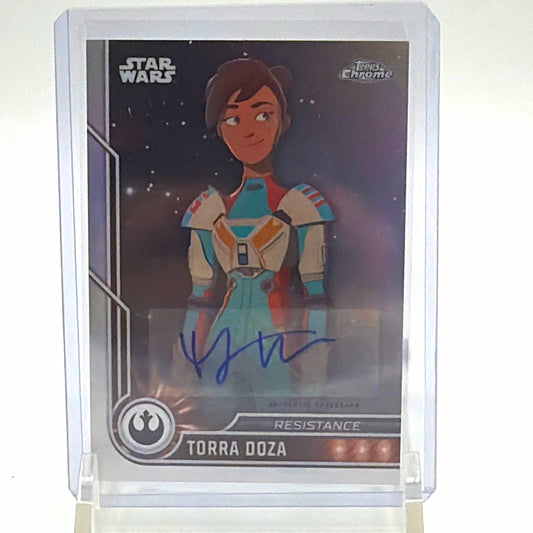 Front of 2019 Topps Star Wars Resistance Torra Doza #41 autographed by Myrna Velasco