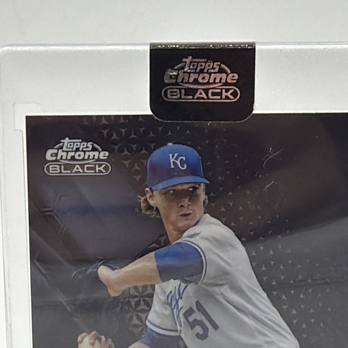 Front view of Brady Singer rookie Refractor autograph #CBA-BSI for the Kansas City Royals