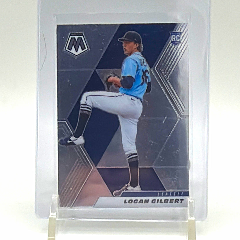 Front of 2021 Panini Mosaic Logan Gilbert #287 Silver Prizm rookie card