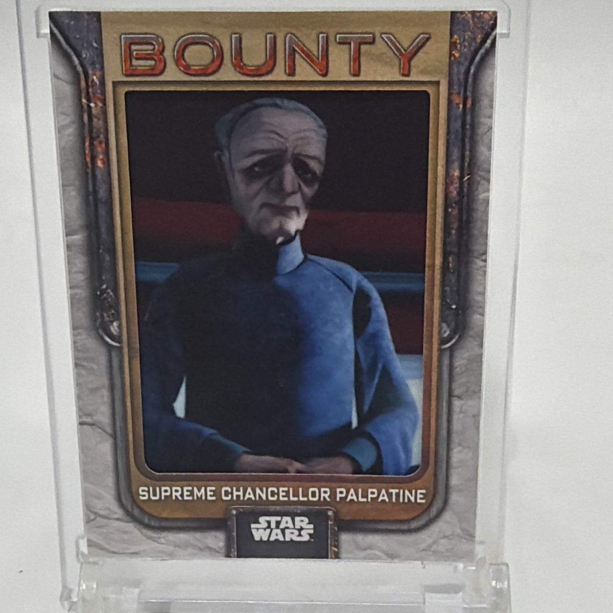 Front of 2021 Topps Star Wars Bounty Hunters Supreme Chancellor Palpatine #PB-SCP numbered 033/199