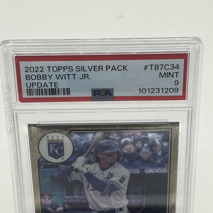 2022 Topps Silver Pack Bobby Witt Jr Update T87C34 MINT PSA 9 ROOKIE RC 2022 Topps Silver Pack Bobby Witt Jr, Bobby Witt Jr Rookie Card PSA 9, Topps Update T87C34 RC, PSA graded baseball cards, Kansas City Royals rookie card, Bobby Witt Jr RC silver pack, PSA 9 Bobby Witt Jr Topps, Topps 2022 Bobby Witt Jr rookie, rare Bobby Witt Jr trading card, Topps Silver Pack RC card