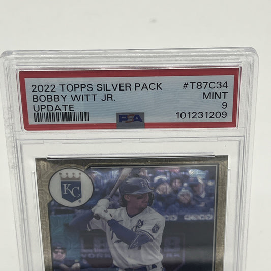 2022 Topps Silver Pack Bobby Witt Jr Update T87C34 MINT PSA 9 ROOKIE RC 2022 Topps Silver Pack Bobby Witt Jr, Bobby Witt Jr Rookie Card PSA 9, Topps Update T87C34 RC, PSA graded baseball cards, Kansas City Royals rookie card, Bobby Witt Jr RC silver pack, PSA 9 Bobby Witt Jr Topps, Topps 2022 Bobby Witt Jr rookie, rare Bobby Witt Jr trading card, Topps Silver Pack RC card