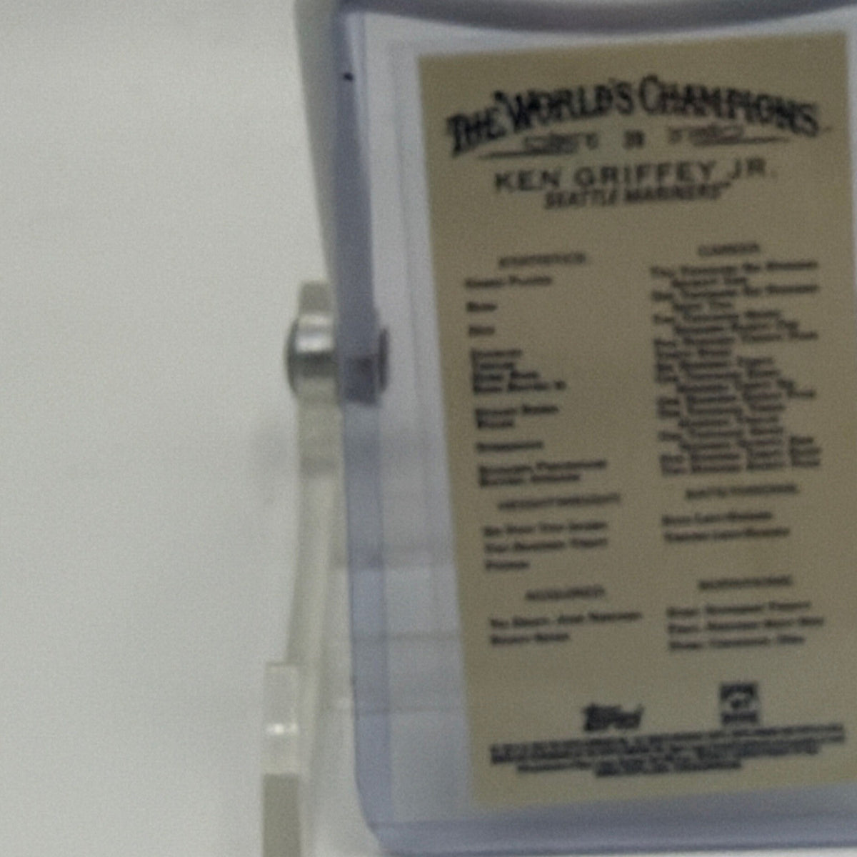 Close-up of player information and decorative reverse design on Ken Griffey Jr. Allen & Ginter Chrome mini card