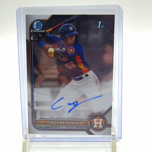 Front of 2022 Bowman Chrome Cristian Gonzalez 1st Bowman autograph #CPA-CG for the Houston Astros