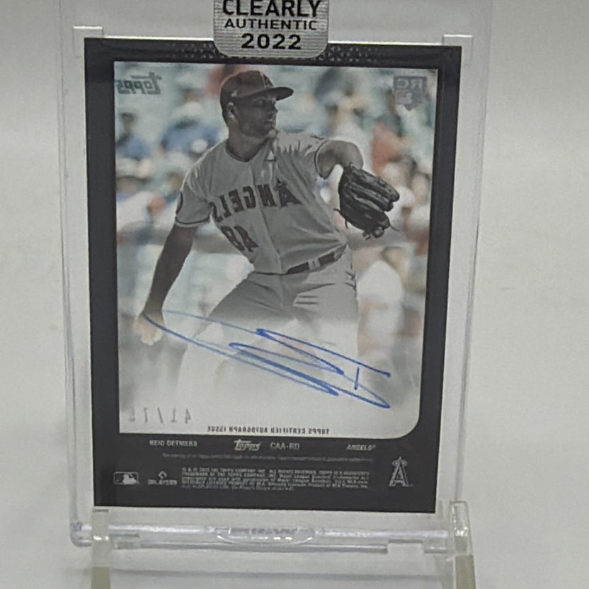 Back of 2022 Topps Clearly Authentic Reid Detmers Black rookie autograph #CAA-RD numbered 41/75