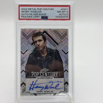 2022 Leaf Metal Pop Century Henry Winkler Silver Wave autograph card numbered 19 of 20, graded PSA 8 with Auto 8.