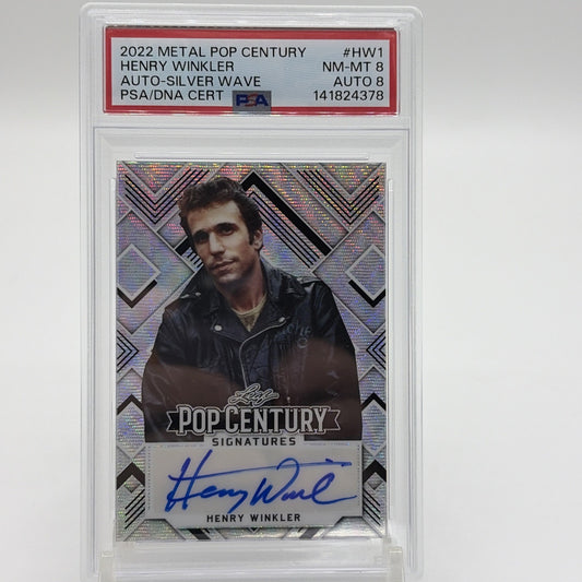 2022 Leaf Metal Pop Century Henry Winkler Silver Wave autograph card numbered 19 of 20, graded PSA 8 with Auto 8.