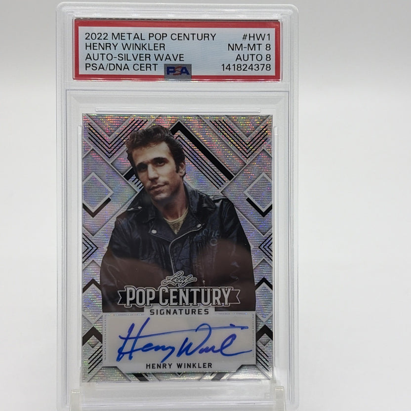 2022 Leaf Metal Pop Century Henry Winkler Silver Wave autograph card numbered 19 of 20, graded PSA 8 with Auto 8.
