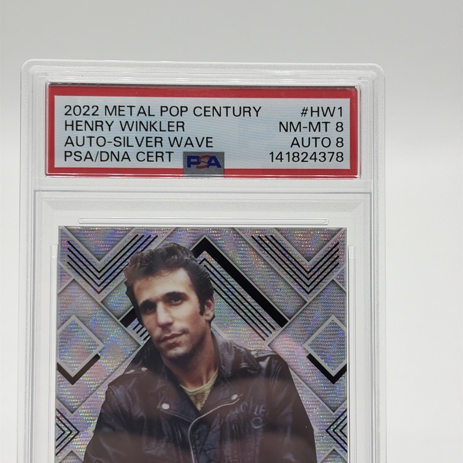 2022 Leaf Metal Pop Century Henry Winkler Silver Wave autograph card numbered 19 of 20, graded PSA 8 with Auto 8.