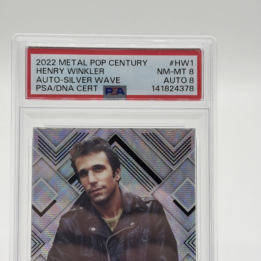 2022 Leaf Metal Pop Century Henry Winkler Silver Wave autograph card numbered 19 of 20, graded PSA 8 with Auto 8.