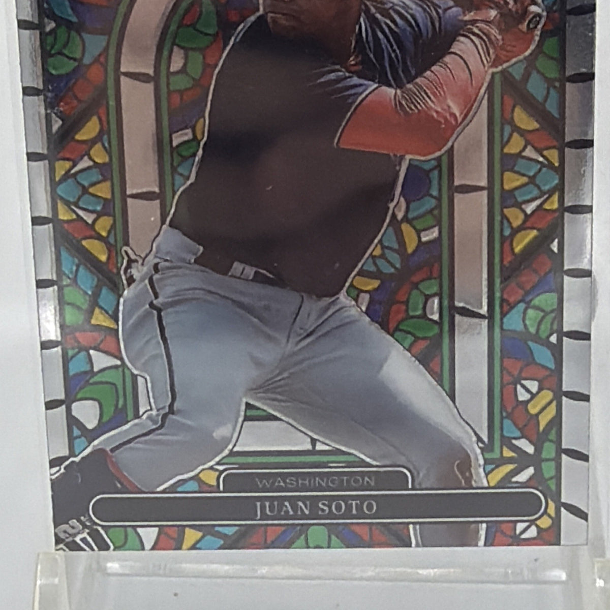 Angled front view showing the reflective Stained Glass design on Juan Soto #SG-2