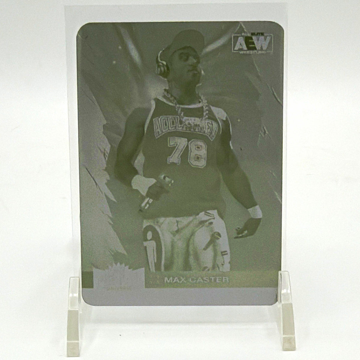 Front of Max Caster 2022 SkyBox Metal Universe AEW #44 Yellow Printing Plate one-of-one