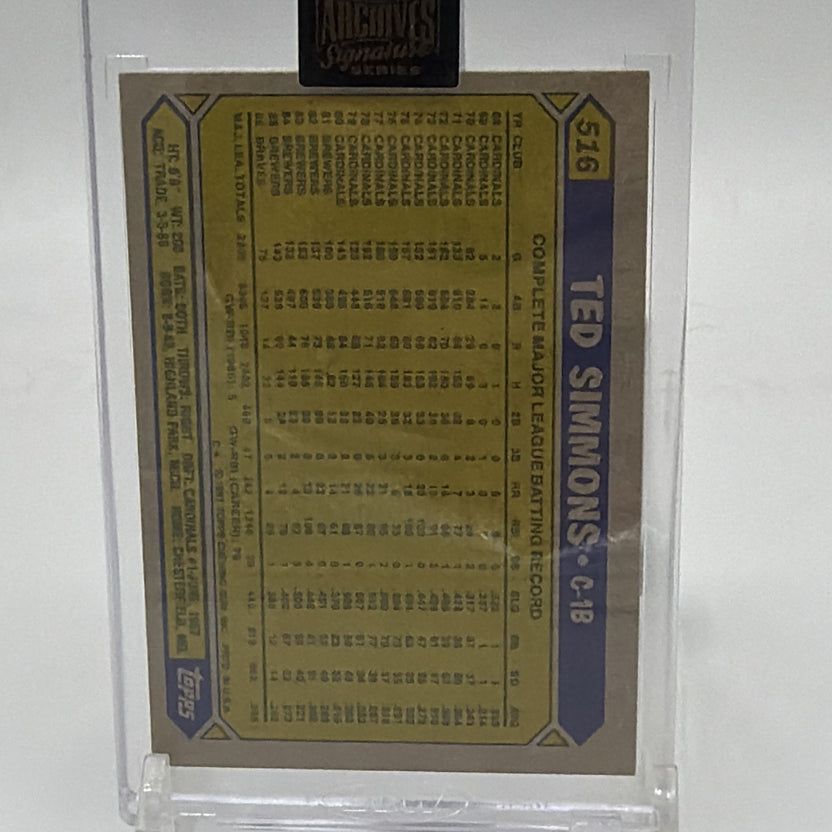 Back of 2022 Topps Archives Signature Series Ted Simmons buyback autograph #C-18 numbered 17/27