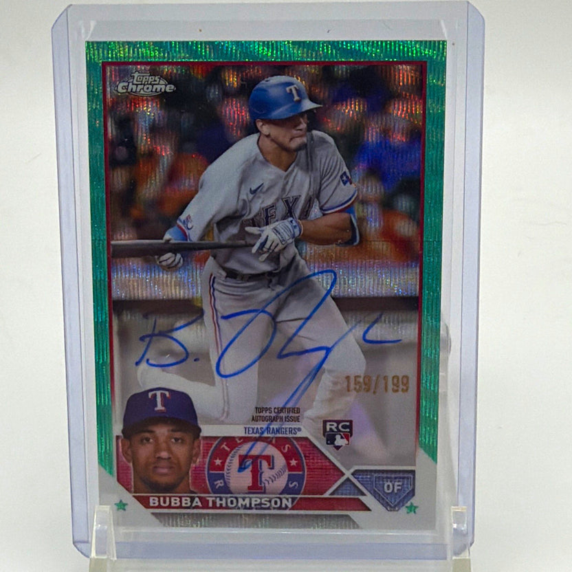 Front of 2022 Topps Chrome Bubba Thompson rookie autograph #RA-BTH, serial numbered 159/199